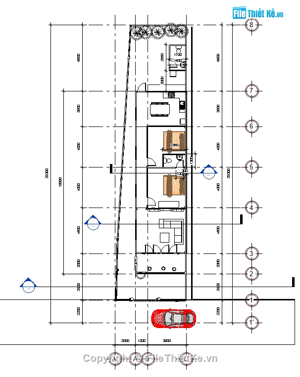nhà trệt hiện đại,revit nhà 1 tầng,nhà 5x18,bản vẽ revit nhà 1 tầng,nhà trệt kích thước 5x18m