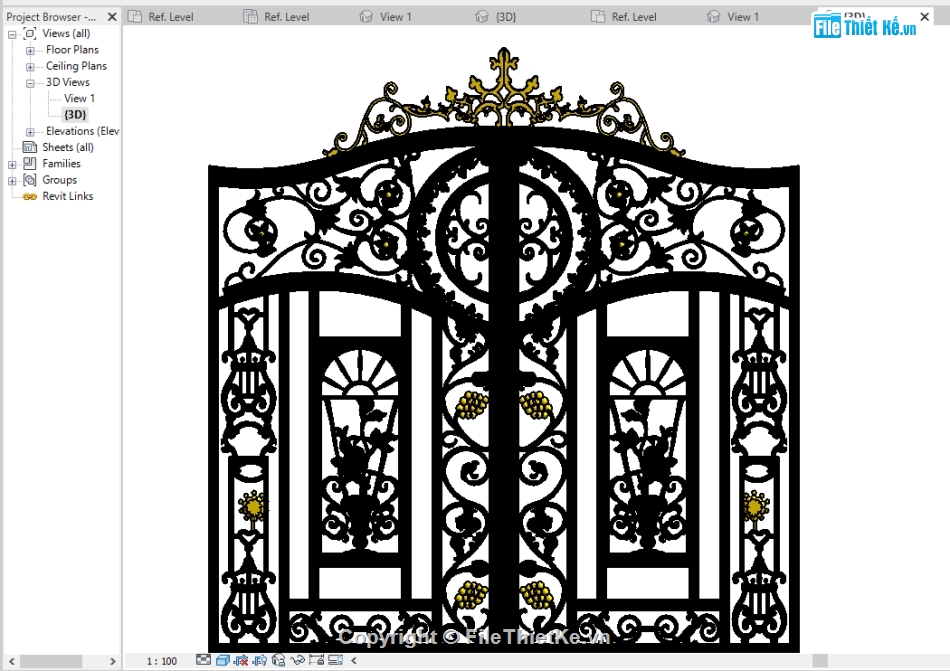 Revit cổng sắt nghệ thuật,Revit cổng sắt,cổng nghệ thuật,revit con sơn