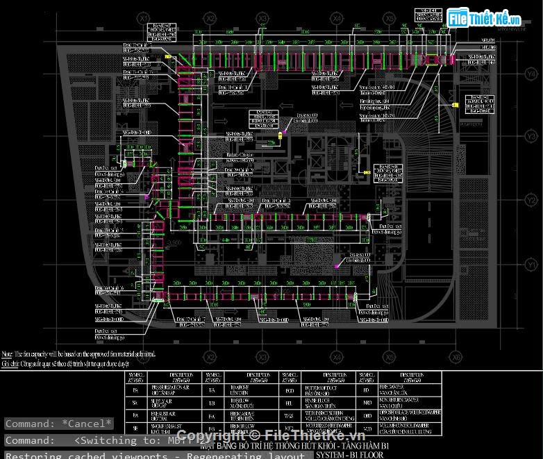 hệ thống thông gió tầng hầm,shopdrawing hệ thống thông gió có chống cháy,chi tiết lắp đặt ống gió chống cháy