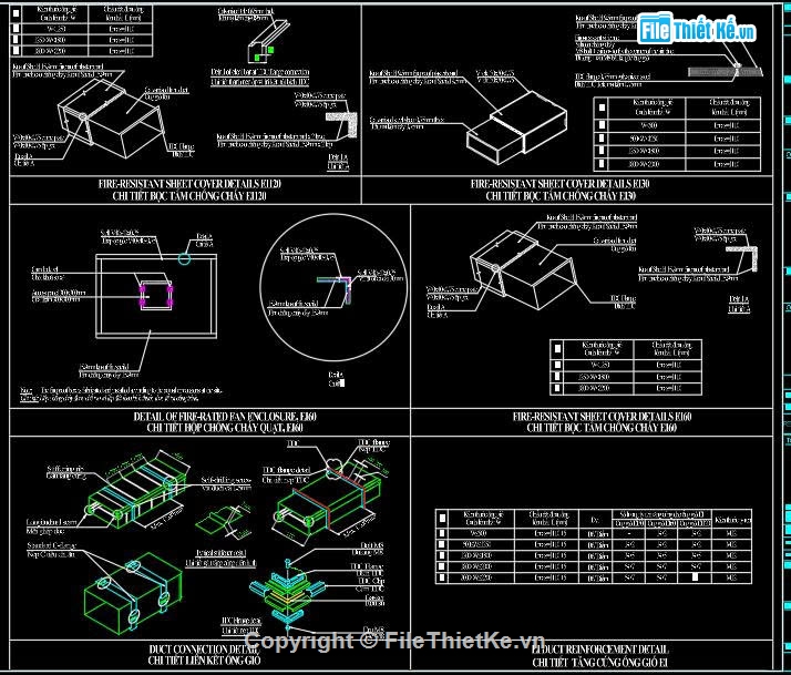 hệ thống thông gió tầng hầm,shopdrawing hệ thống thông gió có chống cháy,chi tiết lắp đặt ống gió chống cháy