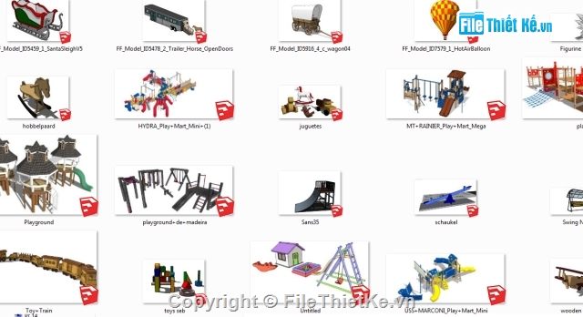 Thư viện sketchup,thư viện vật dụng sân chơi thiếu nhi,File thư viện,bản vẻ sketchup 2016 thư viện