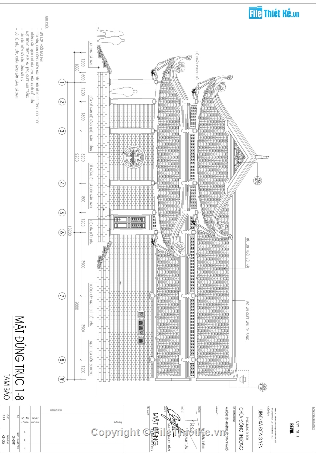 Bản vẽ chùa đẹp,Bản vẽ thi công chùa,Bản vẽ Tam Bảo chùa,Tam Bảo chùa,Tam bảo chùa 2 tầng mái