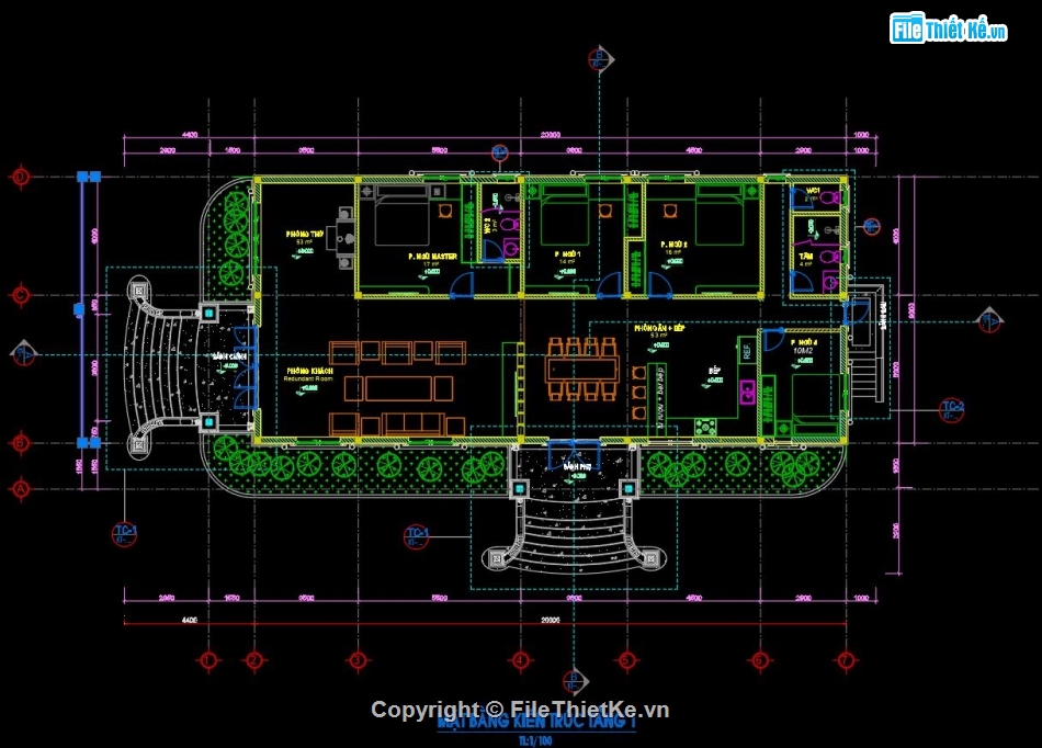 1 tầng,Bản vẽ thi công,Biệt thự tân cổ điển