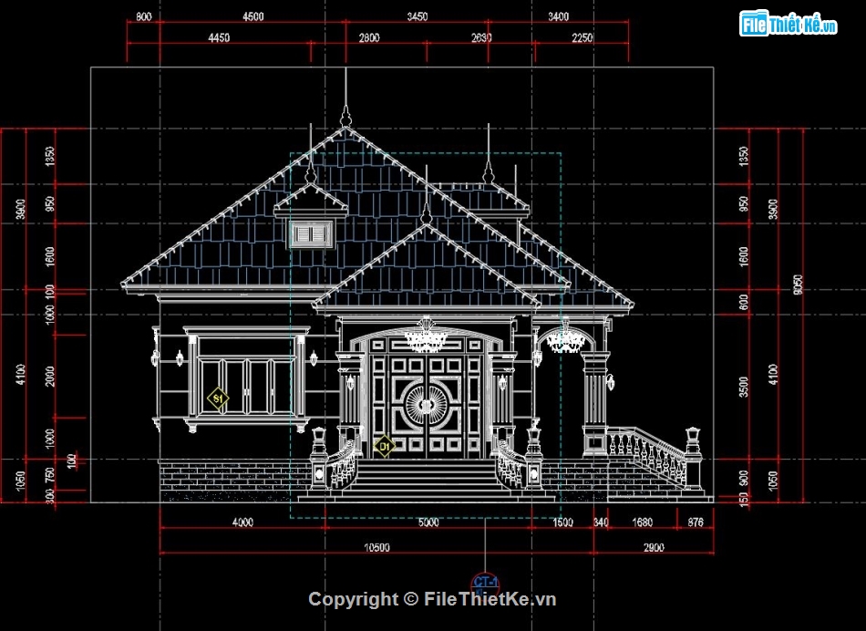 1 tầng,Bản vẽ thi công,Biệt thự tân cổ điển
