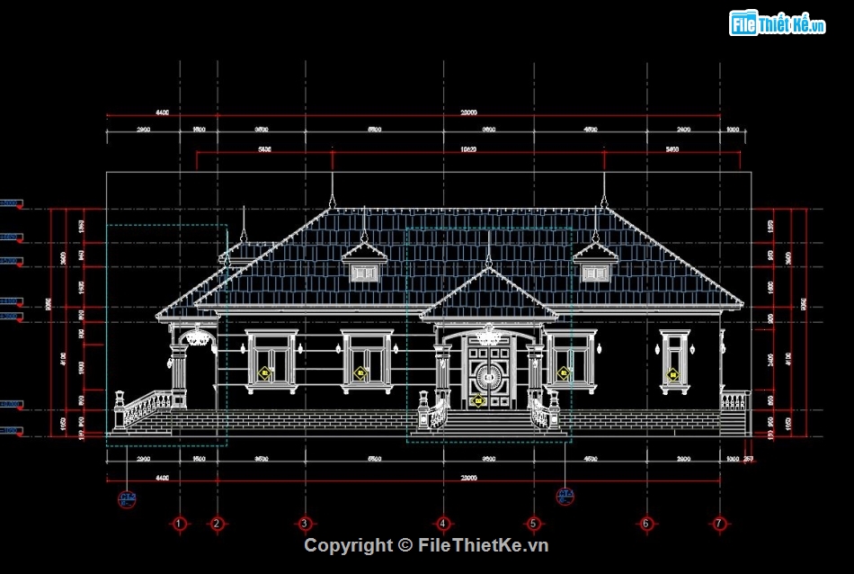 1 tầng,Bản vẽ thi công,Biệt thự tân cổ điển