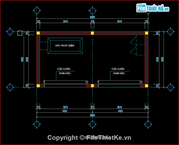 trạm điện 4x8m,máy phát điện 4x8m,thiết kế trạm điện,thiết kế nhà máy phát điện,Nhà bê tông 32m2