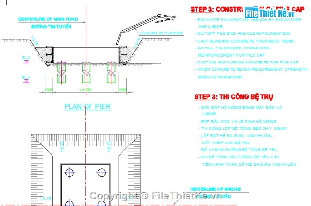 thi công trụ trên cạn,hố móng đào trần,thi công cọc khoan nhồi,thi công trụ bằng đá giáo,đà giáo thi công trụ,thi công hố móng trên cạn