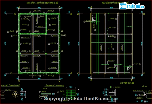 Bản vẽ kiến trúc bể nước,bể nước 7000m3,file cad bể nước