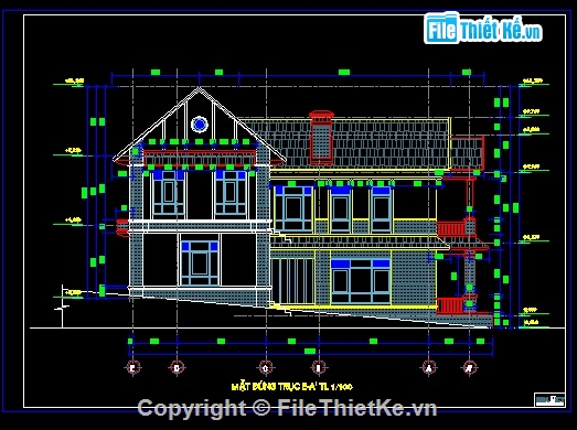 Bản vẽ thiết kế biệt thự 2 tầng,biệt thự 2 tầng KT 6.8x17.6m,biệt thự 2 tầng