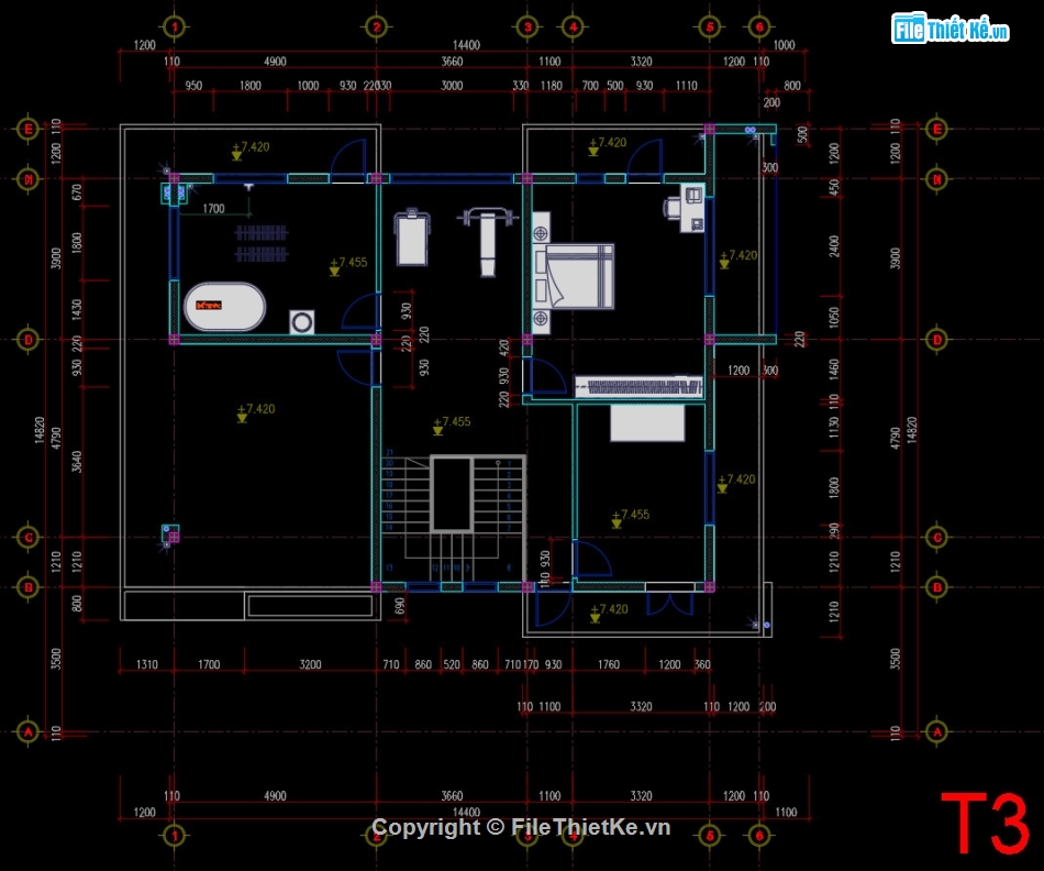 biệt thự 3 tầng,3 tầng,Bản vẽ thiết kế biệt thự,nhà 3 tầng 13x13.5m,nhà 3 tầng mặt tiền 13m