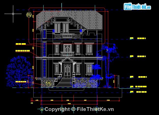 biệt thự 3 tầng,Bản vẽ thiết kế biệt thự,biệt thự 3 tầng kiểu Pháp,biệt thự kích thước 9.7m x 9.7m,biệt thự 3 tầng kiểu Pháp kích thước 9.7m x 9.7m,biệt thự kiểu Pháp