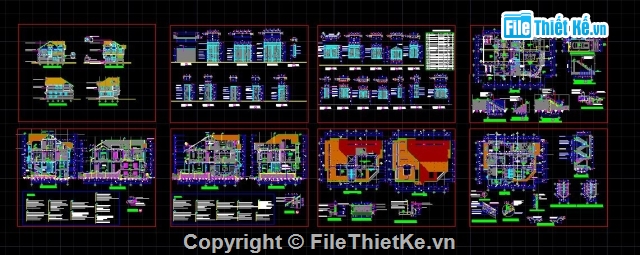 biệt thự 3 tầng đẹp,file cad biệt thự 3 tầng,biệt thự 3 tầng,3 tầng