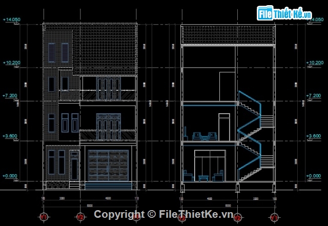 Bản vẽ biệt thự 3 tầng,Bản vẽ thiết kế biệt thự 3 tầng KT 8x16m,Biệt thự 3 tầng KT 8x16m