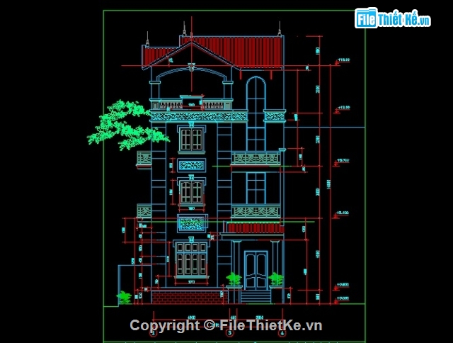 bản vẽ thiết kế biệt thự 4 tầng Kích thước 8.1x7.4,biệt thự 8.1x7.4m cao 4 tầng,biệt thự 4 tầng
