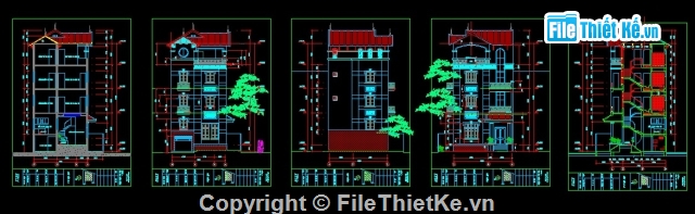 bản vẽ thiết kế biệt thự 4 tầng Kích thước 8.1x7.4,biệt thự 8.1x7.4m cao 4 tầng,biệt thự 4 tầng