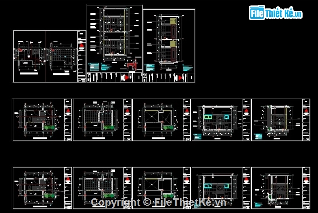 Bản vẽ biệt thự 3 tầng KT 8.8 x15.05m,Bản vẽ biệt thư 3 tầng,File cad biệt thự hiện đại 3 tầng KT 8.8x15.05m,Biệt thự 3 tầng