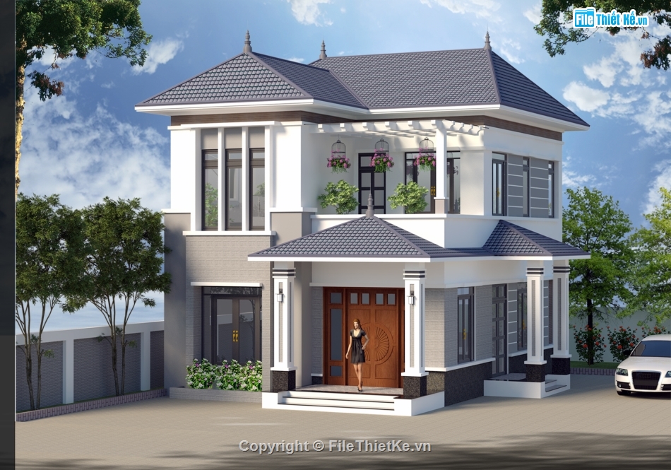 biệt thự hiện đại,bản vẽ biệt thự mái nhật 2 tầng,kiến trúc biệt thự,biệt thự mái nhật model su