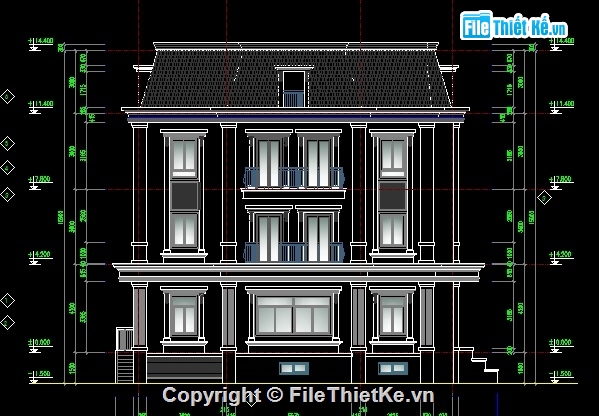 Biệt thự tân cổ điển,bản vẽ biệt thự 4 tầng,Bản vẽ thiết kế biệt thự,biệt thự 3 tầng