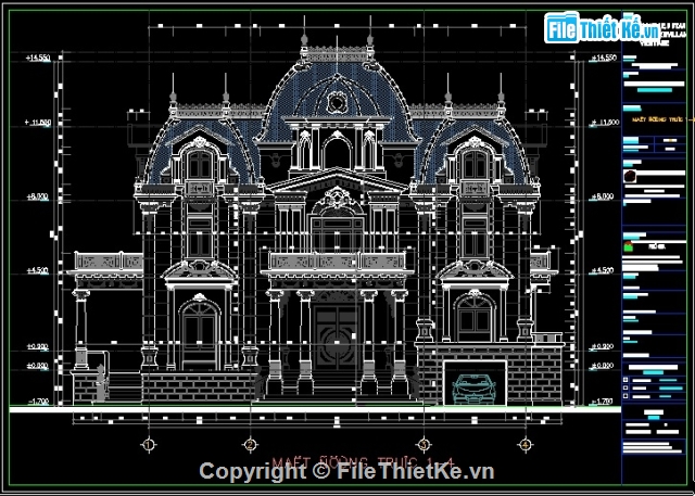Bản vẽ Biệt thự Tân cổ điển đẹp,Bản vẽ thiết kế biệt thự Tân cổ điển 14.8x17.8m,Bản vẽ autocad biệt thự tân cổ điển