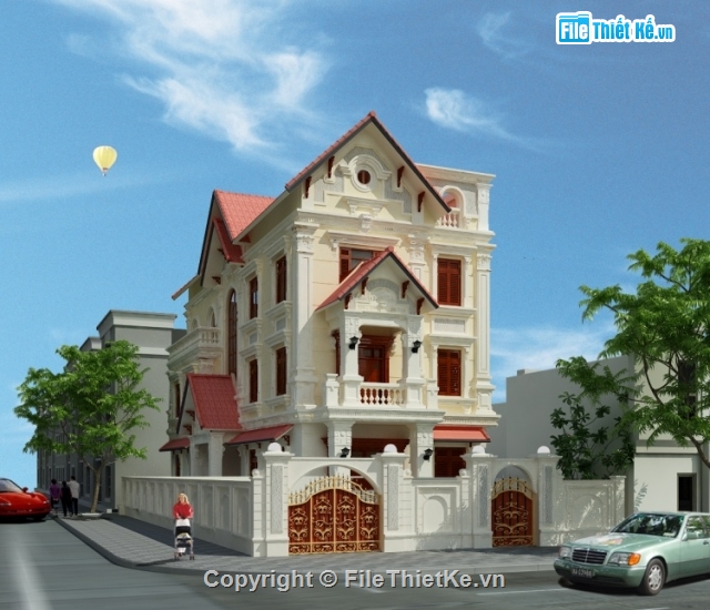 bản vẽ biệt thự tân cổ điển,biệt thự tân cổ điển đẹp,biệt thự tân cổ điển dkichs thước 9x19.5m