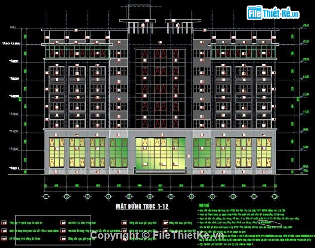 Bản vẽ thiết kế cao ốc 7 tầng