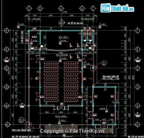 Bản vẽ chi tiết Hội trường xã,Hội trường UBND xã 130 chỗ,Thiết kế chi tiết Hội trường xã,Hội trường xã 130 chỗ