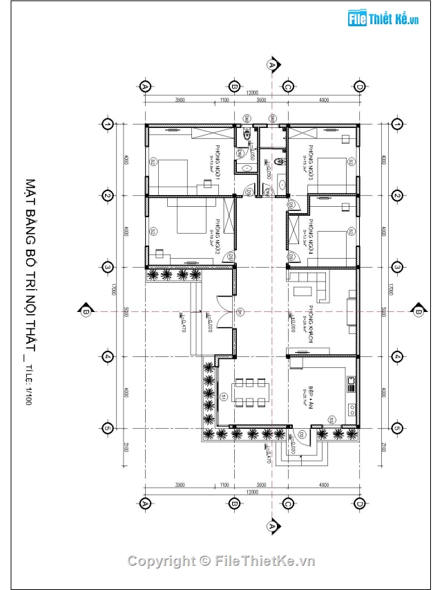 Bản vẽ chi tiết nhà 1 tầng,nhà cấp 4 12x17m,4 phòng ngủ,thiết kế nhà cấp 4,bản vẽ nhà cấp 4