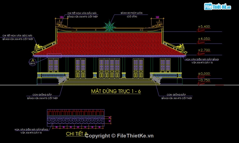 thiết kế chùa miếu,thiết kế chùa,bản vẽ thiết kế chùa