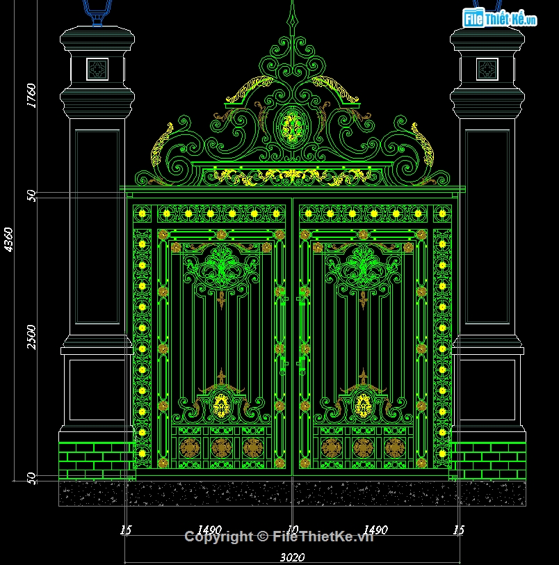 Cửa cổng biệt thự,mẫu cửa cổng hàng rào,File cad cổng hàng rào,Autocad cổng hàng rào cnc,Mẫu cổng cnc 2 cánh