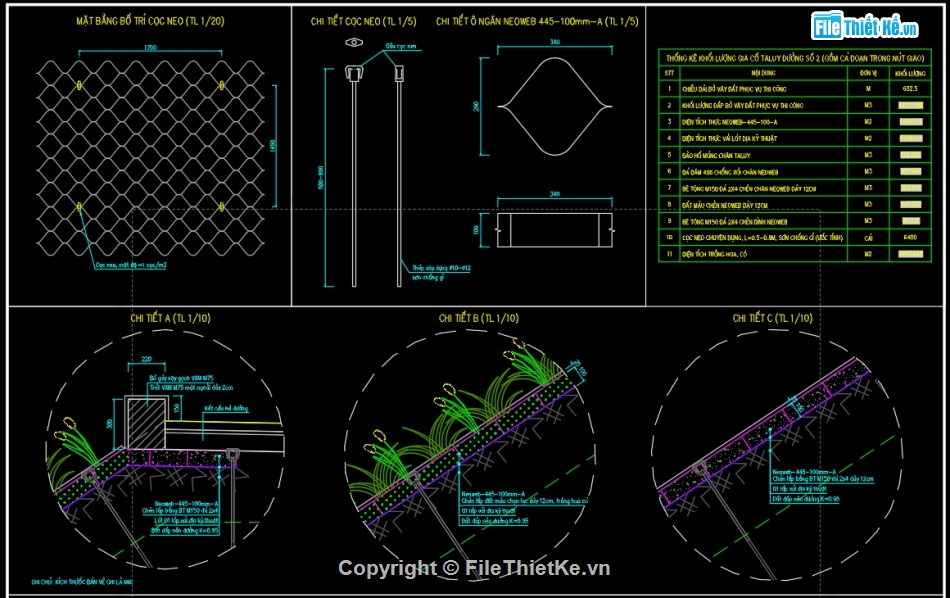 ô địa kỹ thuật,gia cố taluy,bản vẽ gia cố ta luy,gia cố ta luy bằng ô địa