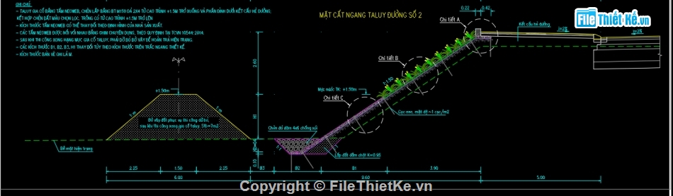 ô địa kỹ thuật,gia cố taluy,bản vẽ gia cố ta luy,gia cố ta luy bằng ô địa