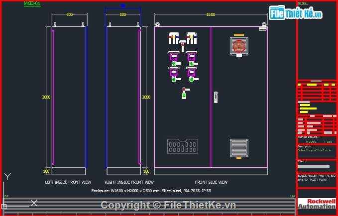 chi tiết tủ điện,file cad thiết kế tủ điện,bản vẽ tủ điện PLC,thiết kế tủ điện,bản vẽ tủ điện