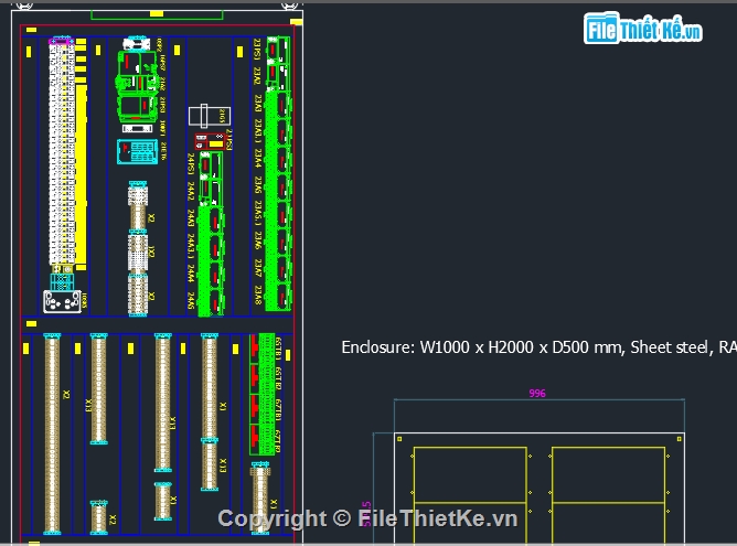 chi tiết tủ điện,file cad thiết kế tủ điện,bản vẽ tủ điện PLC,thiết kế tủ điện,bản vẽ tủ điện