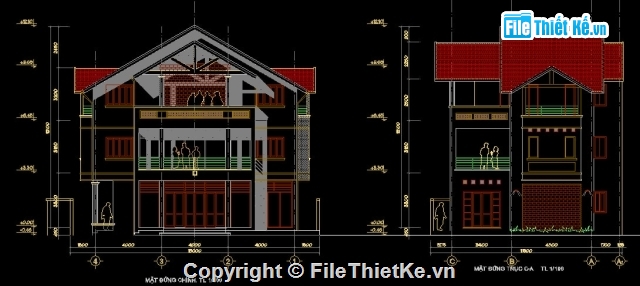 Bản vẽ thiết kế biệt thự,nhà biệt thự,biệt thự 3 tầng,biệt thự 3 tầng 9.72x9.72m