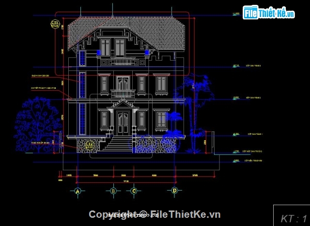 Bản vẽ thiết kế biệt thự,nhà biệt thự,biệt thự 3 tầng,biệt thự 3 tầng 9.72x9.72m