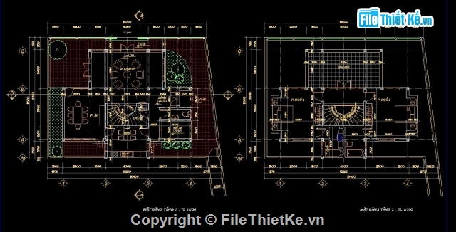 Bản vẽ thiết kế biệt thự,nhà biệt thự,biệt thự 3 tầng,biệt thự 3 tầng 9.72x9.72m