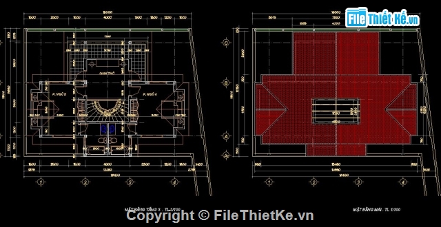 Bản vẽ thiết kế biệt thự,nhà biệt thự,biệt thự 3 tầng,biệt thự 3 tầng 9.72x9.72m