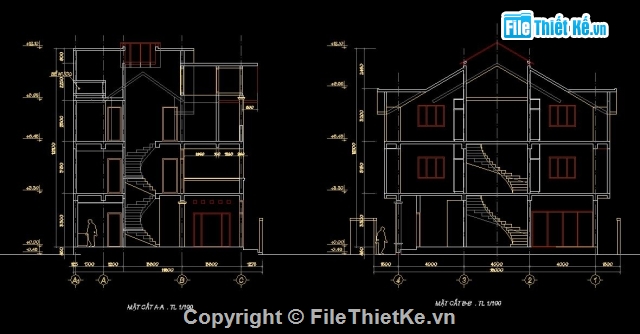 Bản vẽ thiết kế biệt thự,nhà biệt thự,biệt thự 3 tầng,biệt thự 3 tầng 9.72x9.72m