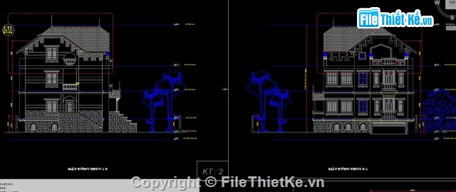 Bản vẽ thiết kế biệt thự,nhà biệt thự,biệt thự 3 tầng,biệt thự 3 tầng 9.72x9.72m