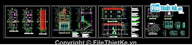 Bản vẽ,Biệt thự,kiến trúc 2 tầng,file auto cad,biệt thự mái thái,bản vẽ autocad