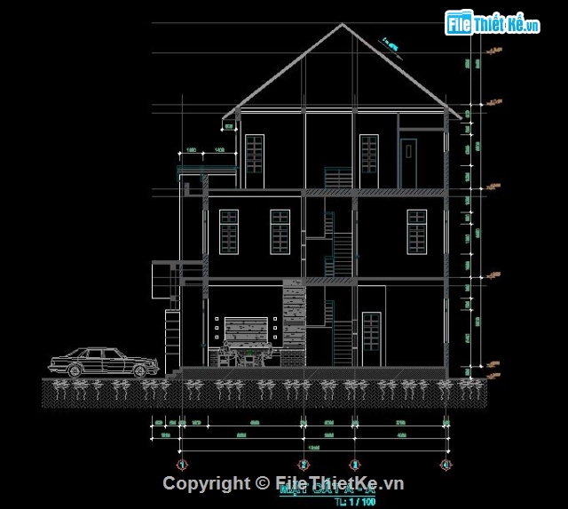 kiến trúc 3 tầng,bản vẽ nhà 3 tầng,mẫu nhà 3 tầng đẹp,nhà kích thước 10 x 11m