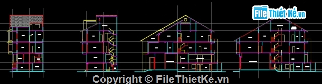 bản vẽ thiết kế kiến trúc biệt thự 3 tầng KT 10x24,bản vẽ thiết kế biệt thự 3 tầng mái ngói,bản vẽ biệt thự 3 tầng