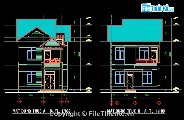 Bản vẽ,Biệt thự,kiến trúc 2 tầng,biệt thự mái thái,bản vẽ autocad,biet thu dep