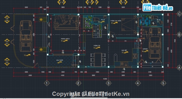 kiến trúc biệt thự,Bản vẽ kiến trúc biệt thự,nhà biệt thự,biệt thự 3 tầng 7x15.1m,bản vẽ biệt thự 3 tầng