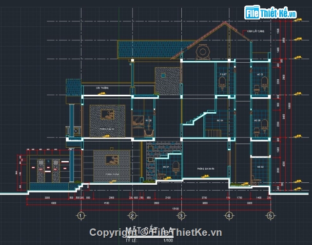 kiến trúc biệt thự,Bản vẽ kiến trúc biệt thự,nhà biệt thự,biệt thự 3 tầng 7x15.1m,bản vẽ biệt thự 3 tầng