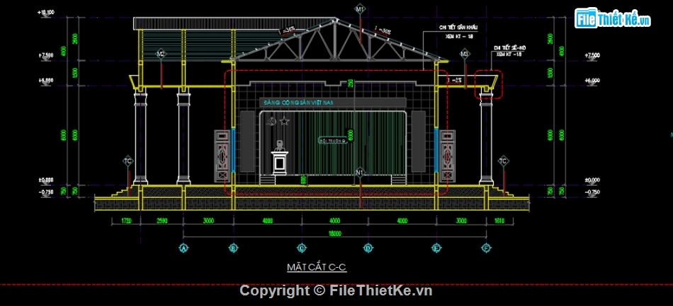 kiến trúc hội trường,thiết kế hội trường,hội trường 240 chỗ,mẫu thiết kế hội trường