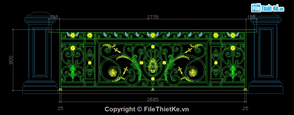 bản vẽ lan can CNC,lan can sắt đẹp,file cad lan can cắt CNC,Lan can CNC file cad,Autocad lan can cnc