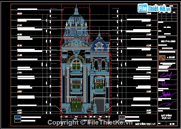 Bản vẽ thiết kế lâu đài,Bản vẽ lâu đài 10x14m,Hồ sơ thiết kế lâu đài,lâu đài 3 tầng