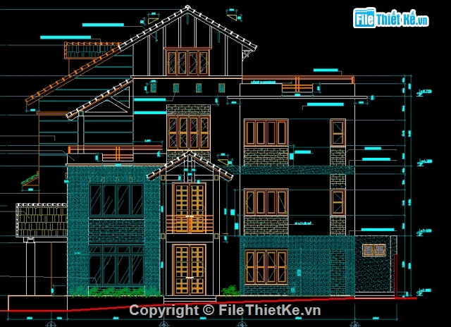 bản vẽ thiết kế biệt thự mới,mẫu biệt thự đẹp,biệt thự kích thước 8.7 x 14.8m