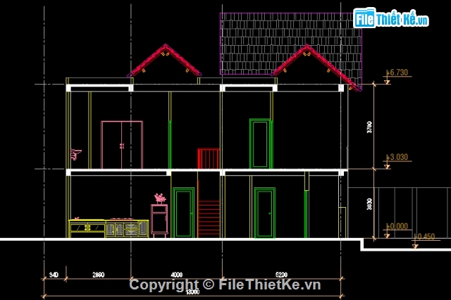 kiến trúc nhà 2 tầng,nhà diện tích 11 x 13m,kiến trúc mái thái